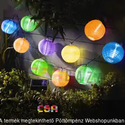 Szolár lampion fényfüzér 10 db színes - hidegfehér LED - 3,7 m